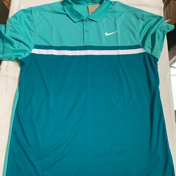 NIKE MEN'S DRI-FIT VICTORY COLOR BLOCK GOLF POLO SZ M TEAL SPRUCE - Picture 5 of 6